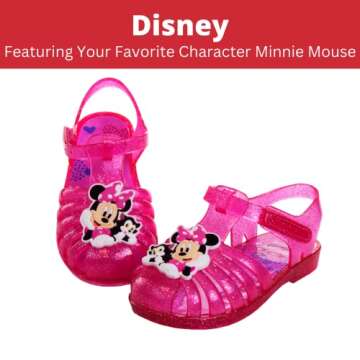 Disney Minnie Mouse Jelly Sandals - Slip On Slides Water Pool Beach Sandal for Girls - Pink Glittler...