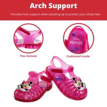 Disney Minnie Mouse Jelly Sandals - Slip On Slides Water Pool Beach Sandal for Girls - Pink Glittler (size 8 Toddler)