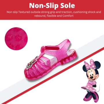 Disney Minnie Mouse Jelly Sandals - Slip On Slides Water Pool Beach Sandal for Girls - Pink Glittler (size 8 Toddler)