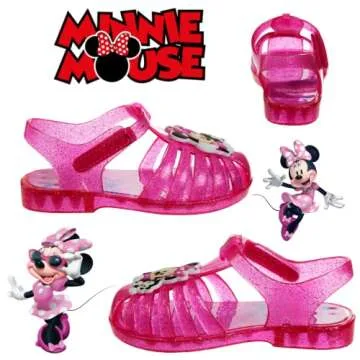 Disney Minnie Mouse Jelly Sandals - Slip On Slides Water Pool Beach Sandal for Girls - Pink Glittler (size 8 Toddler)