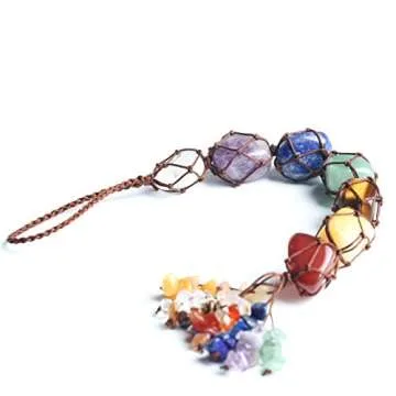 7 Chakra Gemstones Healing Feng Shui Crystals Window Car Decorations Hanging Ornament Dowsing Pendulum Good Luck Home Decoration for Reiki Yoga Meditation