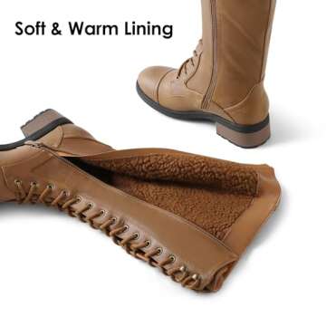 DREAM PAIRS Women's Pu Knee High Riding Combat Boots,Size 5.5,Camel,Georgia