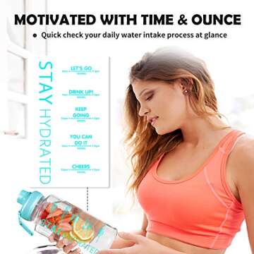 32oz Fruit Infuser Water Bottle, Large Motivational Water Bottle with Time Marker, Leak Proof Fruit Infused Water Bottles with Infusion Rod, Tritan BPA Free Water Bottle Jug for Home Sports Outdoors