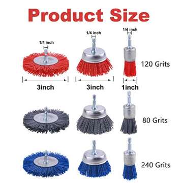 Rocaris 9 Pack Nylon Filament Abrasive Wire Brush Wheel & Cup Brush Set with 1/4 Inch Hex Shank, for...
