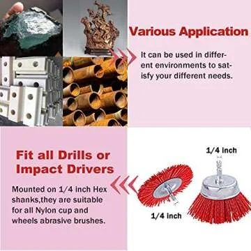 Rocaris 9 Pack Nylon Filament Abrasive Wire Brush Wheel & Cup Brush Set with 1/4 Inch Hex Shank, for Removal of Rust/Corrosion/Paint - 80 Grit, 120 Grit, 240 Grit