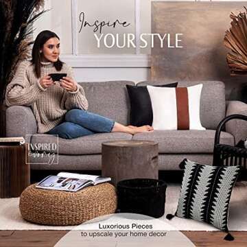 INSPIRED IVORY Decorative Throw Pillow Covers - Set of 3 Modern Pillow Cases – Square Cushion Cover for Sofa Couch Farmhouse Décor - 18x18 Inch - Onyx Collection