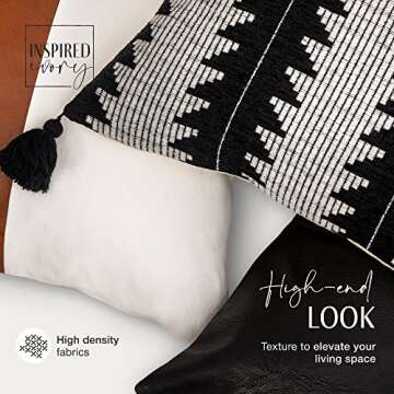 INSPIRED IVORY Decorative Throw Pillow Covers - Set of 3 Modern Pillow Cases – Square Cushion Cover for Sofa Couch Farmhouse Décor - 18x18 Inch - Onyx Collection