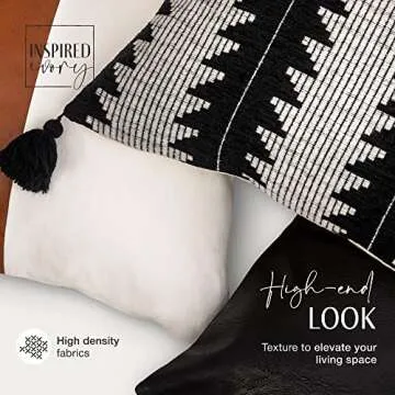 INSPIRED IVORY Decorative Throw Pillow Covers - Set of 3 Modern Pillow Cases – Square Cushion Cover for Sofa Couch Farmhouse Décor - 18x18 Inch - Onyx Collection