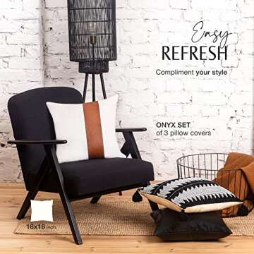 INSPIRED IVORY Decorative Throw Pillow Covers - Set of 3 Modern Pillow Cases – Square Cushion Cover for Sofa Couch Farmhouse Décor - 18x18 Inch - Onyx Collection