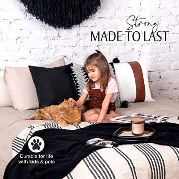 INSPIRED IVORY Decorative Throw Pillow Covers - Set of 3 Modern Pillow Cases – Square Cushion Cover for Sofa Couch Farmhouse Décor - 18x18 Inch - Onyx Collection