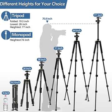 77” DSLR Camera Tripod for Travel - NIANYISO Compact Tripod for Camera, Professional Tripods with ...
