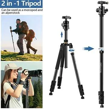 77” DSLR Camera Tripod for Travel - NIANYISO Compact Tripod for Camera, Professional Tripods with 36mm 360 Degree Ball Head, Lightweight Aluminum Camera Tripods & Monopods Load up to 33 lbs