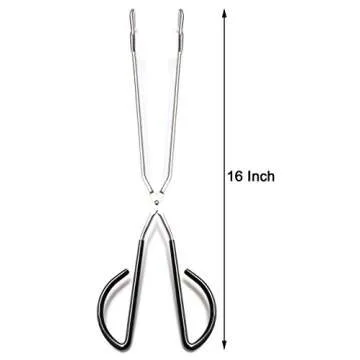 Hiash 16 Inch Extra Long Stainless Steel Kitchen Scissor Tongs, Non-Slip Comfortable Red Grip, Heat ...