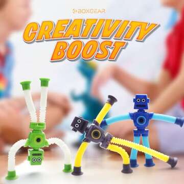 Boxgear 4 Pieces LED Shape Changing Robot Toy, Telescopic Pop Tubes Fidget Toys, Sensory Toys for Girls Boys (Robot)