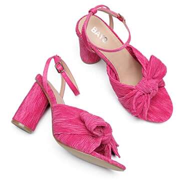 Chunky Heeled Sandals For Women - Block Heels Pleated Bowknot Open Toe Ankle Strap Block Heel Sandals - Summer Cute Comfy Wedding Bridal Dress Pumps,Hot Pink Size 6