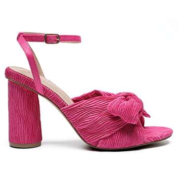 Chunky Heeled Sandals For Women - Block Heels Pleated Bowknot Open Toe Ankle Strap Block Heel Sandals - Summer Cute Comfy Wedding Bridal Dress Pumps,Hot Pink Size 6