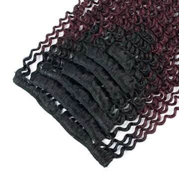 Lovrio Kinkys Curly Virgin Brazilian Clip in Human Extensions Double Weft Remy Hair for African American Ombre Tone Natural Black Fading into Cherry Wine Color 7 Pieces 120g KCTN/99J 14"