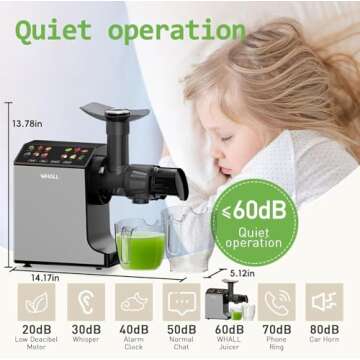 whall Masticating Slow Juicer, Professional Stainless Juicer Machines for Vegetable and Fruit, Touchscreen Cold Press Juicer with 2 Speed Modes,Silver