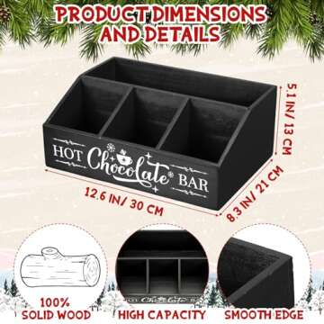 Barydat Christmas Hot Cocoa Bar Wood Coffee Station Organizer Countertop with 4 Compartment Coffee B...