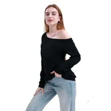 MAGICMK Woman’s Sweatershirt Lips Print Causal Blouse Off The Shoulder Long Sleeve Loose Slouchy Pullover Plus Size Tops Black(M)