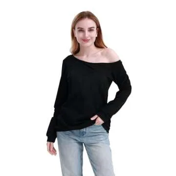 MAGICMK Woman’s Sweatershirt Lips Print Causal Blouse Off The Shoulder Long Sleeve Loose Slouchy Pullover Plus Size Tops Black(M)