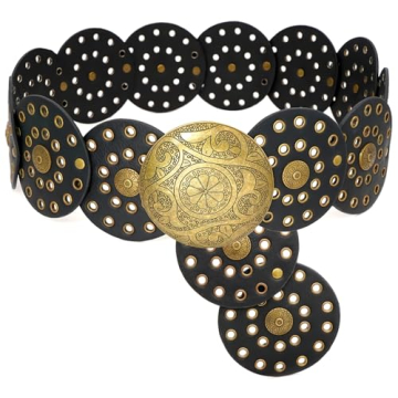 Buywis Wide Disc Belt for Women Boho Disk Concho Leather Belts Western Waist Belts for Dress 115CMBl...