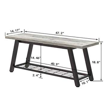 Oastreeful Grey Storage Bench Industrial Rustic Wooden and Metal Entryway Shoe Boots Storage Rack Lo...