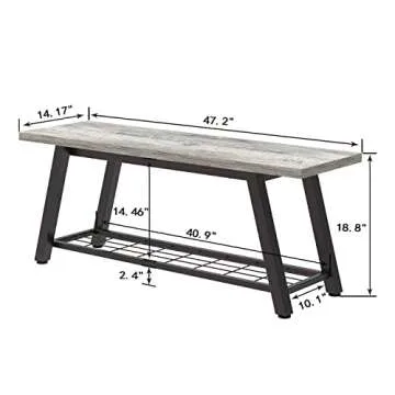 Oastreeful Grey Storage Bench Industrial Rustic Wooden and Metal Entryway Shoe Boots Storage Rack Lo...