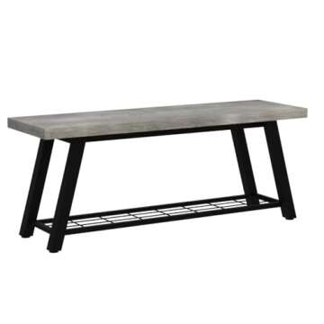 Oastreeful Grey Storage Bench Industrial Rustic Wooden and Metal Entryway Shoe Boots Storage Rack Long Bench Seat for Hallway Bedroom Rustic Farmhouse Style