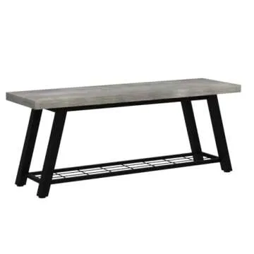 Oastreeful Grey Storage Bench Industrial Rustic Wooden and Metal Entryway Shoe Boots Storage Rack Long Bench Seat for Hallway Bedroom Rustic Farmhouse Style