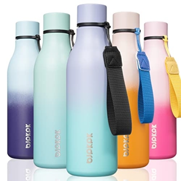 BJPKPK Insulated Water Bottles, 18 oz Stainless Steel Metal Water Bottle with Strap, BPA Free Leak P...