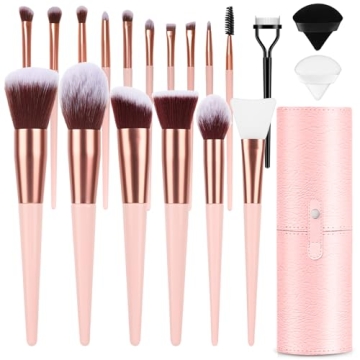 Luxurious 17PC Makeup Brush Set with Elegant Organizer Case for All Skin Types