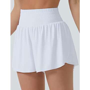 THE GYM PEOPLE Women's High Waisted Flowy Running Shorts 2 in 1 Athletic Workout Skirt Shorts White
