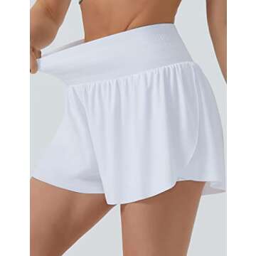 THE GYM PEOPLE Women's High Waisted Flowy Running Shorts 2 in 1 Athletic Workout Skirt Shorts White