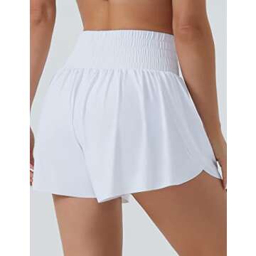 THE GYM PEOPLE Women's High Waisted Flowy Running Shorts 2 in 1 Athletic Workout Skirt Shorts White