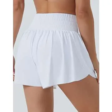 THE GYM PEOPLE Women's High Waisted Flowy Running Shorts 2 in 1 Athletic Workout Skirt Shorts White