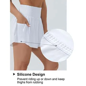 THE GYM PEOPLE Women's High Waisted Flowy Running Shorts 2 in 1 Athletic Workout Skirt Shorts White