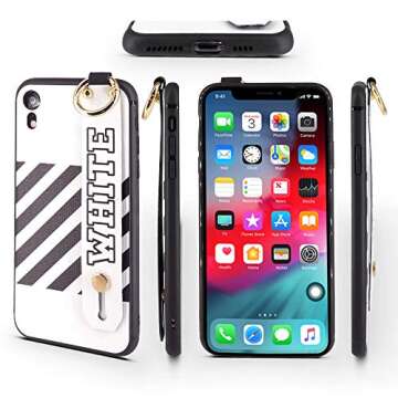 Case for iPhone XR | Fashion Hand Strap | Luxury Durable Embossed Leather Cover/Bumper/Skin/Cushion (Compatible only with The 6.1¡± iPhone XR) (White)