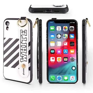 Case for iPhone XR | Fashion Hand Strap | Luxury Durable Embossed Leather Cover/Bumper/Skin/Cushion (Compatible only with The 6.1¡± iPhone XR) (White)