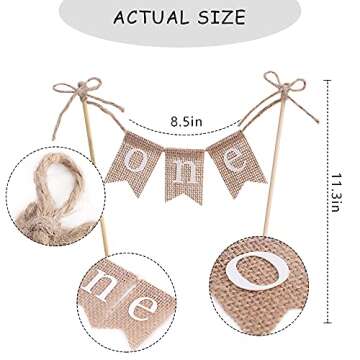 Handmade Birthday Cake Topper Decoration - Burlap ONE Cake Topper for Baby Shower - Birthday Decorat...