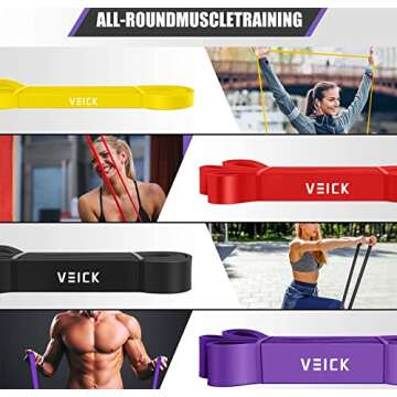 VEICK Resistance Bands for Working Out, Rubber Exercise Band Set for Men Women, Heavy Full Body Elastic Workout Bands Equipment for Home Fitness Gym, 4pcs