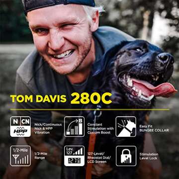 Dogtra E-Collar Tom Davis 280C Boost & Lock, Waterproof, 1/2-Mile Range Dog Training Collar with Rem...