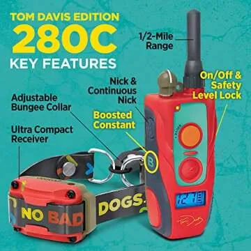 Dogtra E-Collar Tom Davis 280C Boost & Lock, Waterproof, 1/2-Mile Range Dog Training Collar with Remote, Rechargeable, 127 Levels, Vibration, Bungee, No Bad Dogs Trainer for Small, Medium, Large Dogs