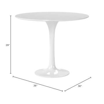 Modway Lippa Mid-Century Modern 36" Round Fiberglass Dining Table in White