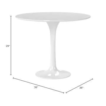 Modway Lippa Mid-Century Modern 36" Round Fiberglass Dining Table in White
