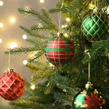 Valery Madelyn 16ct Christmas Ball Ornaments Set - Shatterproof Red Green Gold Decorations