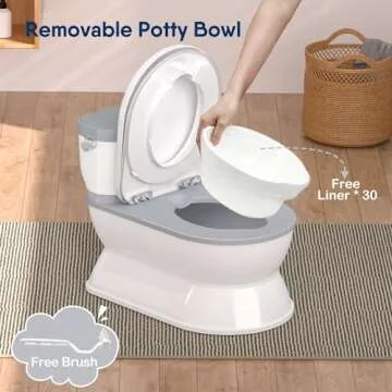 CheerTry 2-in-1 Toddler Potty Training Toilet - Larger Potty Chair & Detachable Training Seat for Boys & Girls Ages 1-3 with Flushing Sound, Wipes Storage, Toilet Paper Holder - Grey