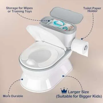 CheerTry 2-in-1 Toddler Potty Training Toilet - Larger Potty Chair & Detachable Training Seat for Boys & Girls Ages 1-3 with Flushing Sound, Wipes Storage, Toilet Paper Holder - Grey