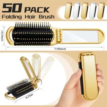 Uiifan 50 Pcs Travel Brush Compact Portable Folding Hair Brush with Mirror Bulk Pocket Size Mini Hai...
