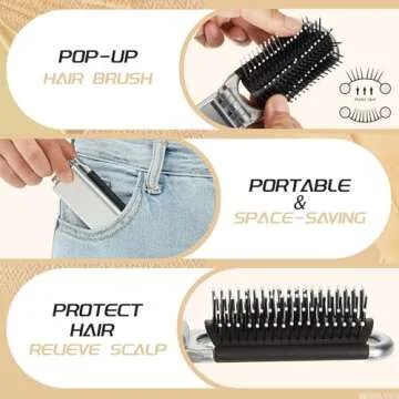 Uiifan 50 Pcs Travel Brush Compact Portable Folding Hair Brush with Mirror Bulk Pocket Size Mini Hair Brush for Men Women Hair Styling Purse Car Locker Toiletry Bag(Gold, Silver)